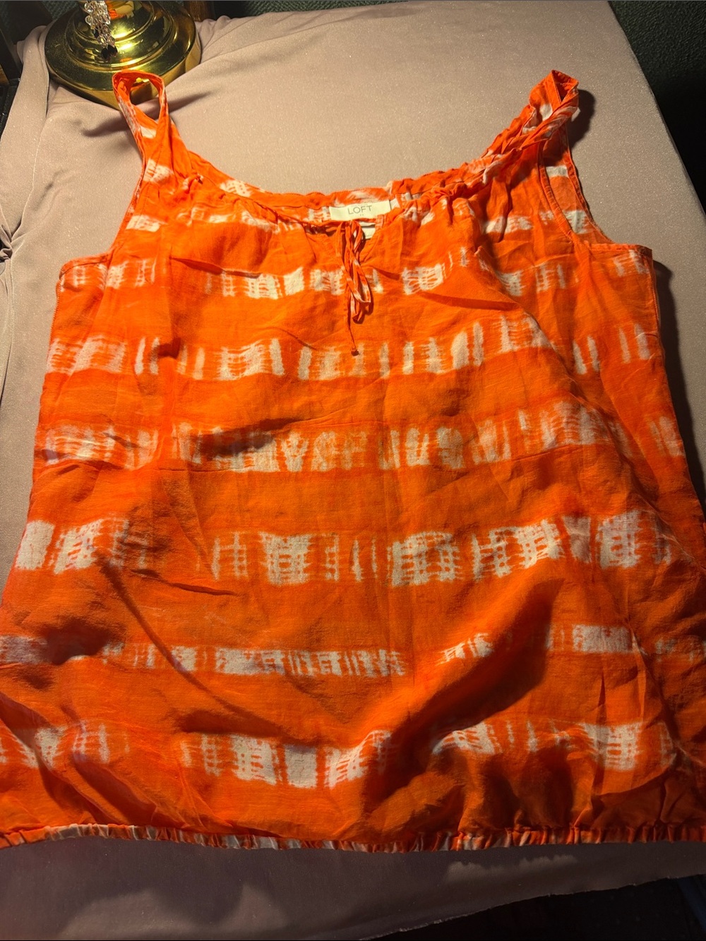 LOFT Orange and White Tie-Dye Tank Top
